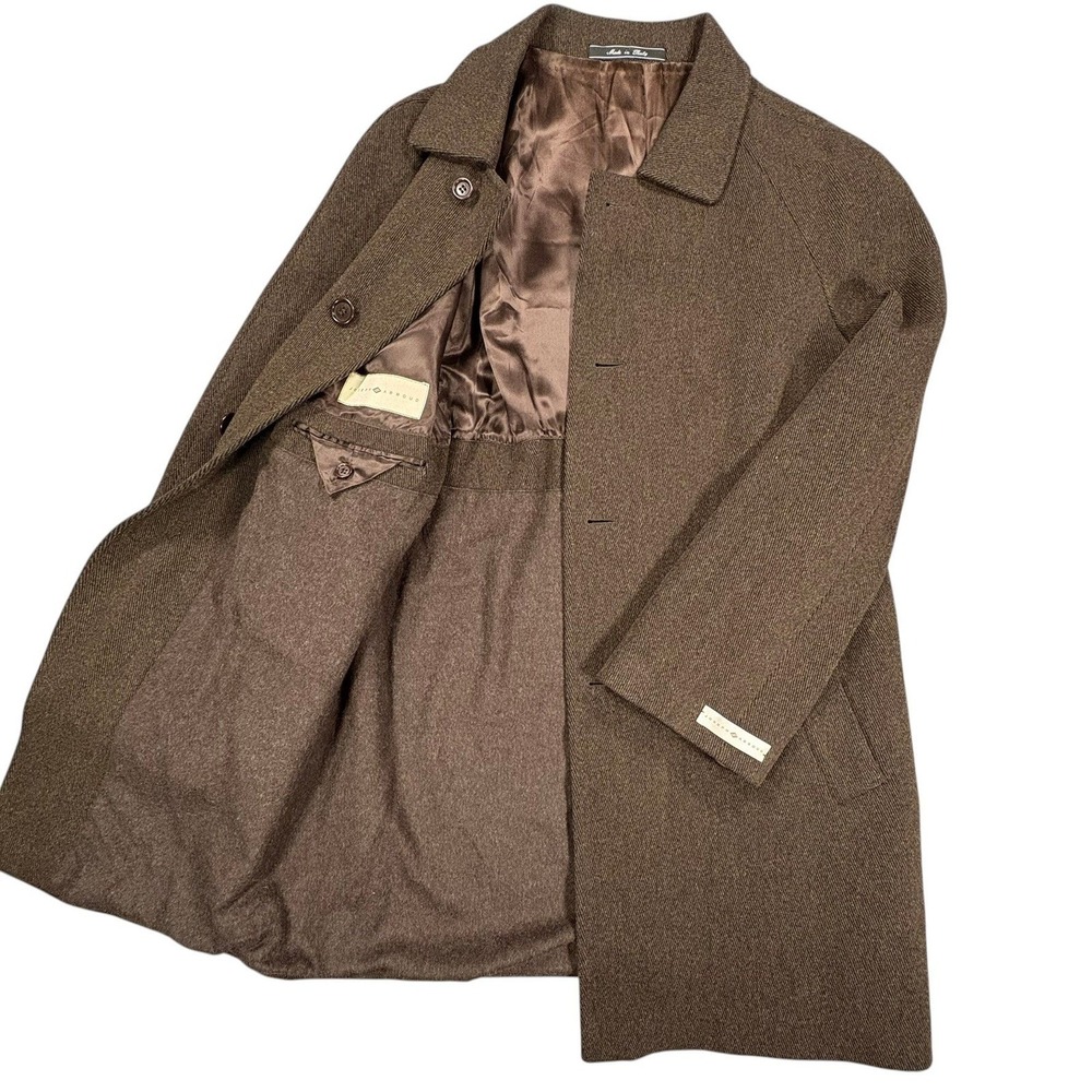 Joseph Abboud Overcoat Mens L  Brown Twill Virgin Wool Made in Italy NWT